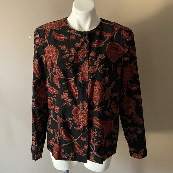 Vintage Notations Women’s Black Fall Floral Stretch Jacket Size Large - Picture 1 of 6